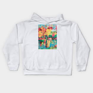 Autumn rainbow River painting Kids Hoodie